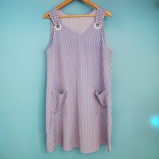 SHEIN Striped Shift Dress Size Large Lightweight V-Neck Patch Pocket Midi