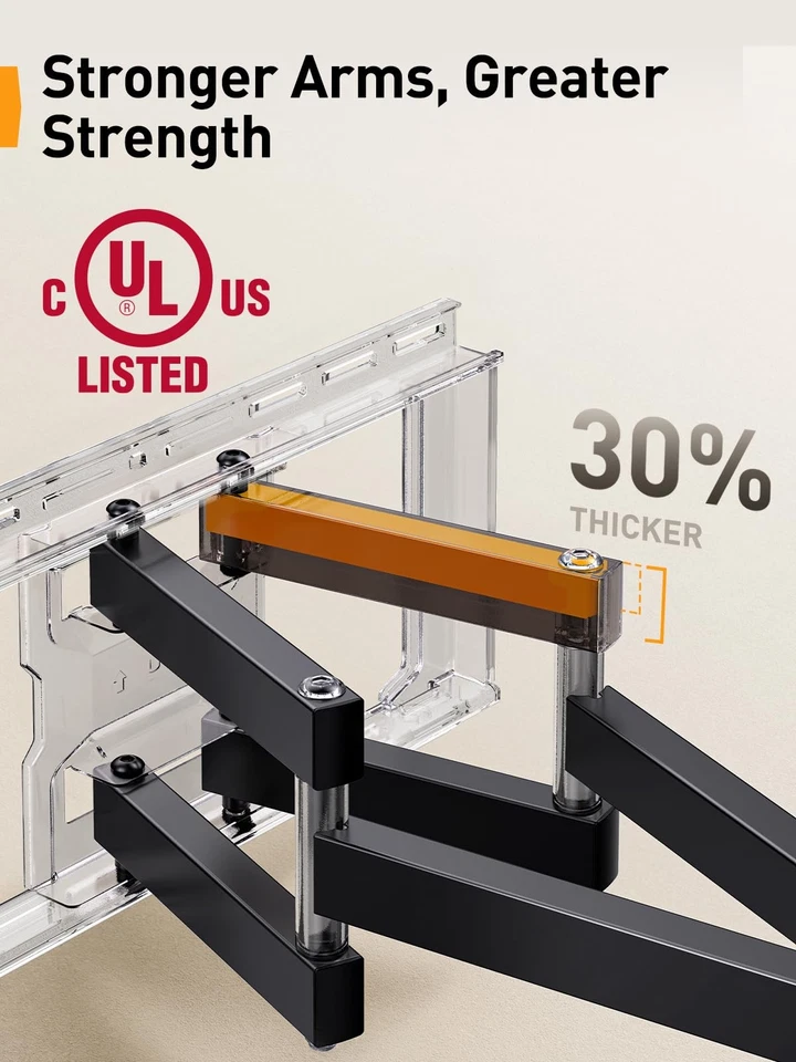 Soporte de pared para TV de movimiento completo listado por UL para televisores de 42-85 pulgadas de hasta 132 libras, montaje de TV... Foto 3 de 4