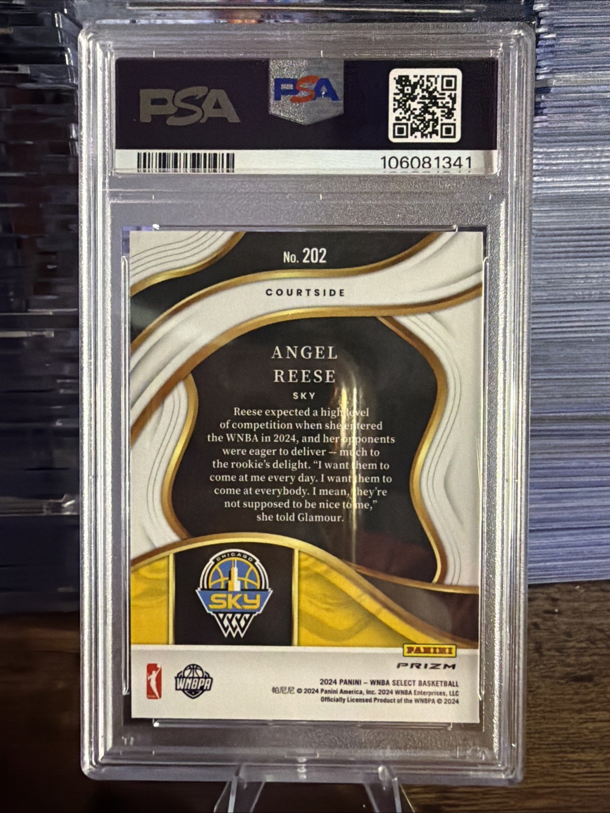 2024 Panini Select WNBA Courtside Angel Reese #202 Pink Ice Prizm (RC) PSA 9 view 2