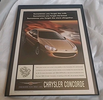 Chrysler Concorde Print Ad 1990s 8.5X11 Vintage Wall Art Framed