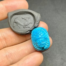 Ancient Egyptian Turquoise intaglio Seal old Scarab Amulet Seal Stone Stamp Bead