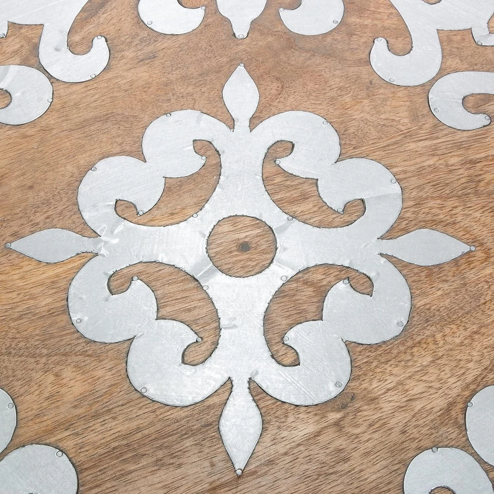 Brand New Metal Inlaid Wood Heritage Lazy Susan 22 Inch Diameter Light Brown - Image 4 of 4