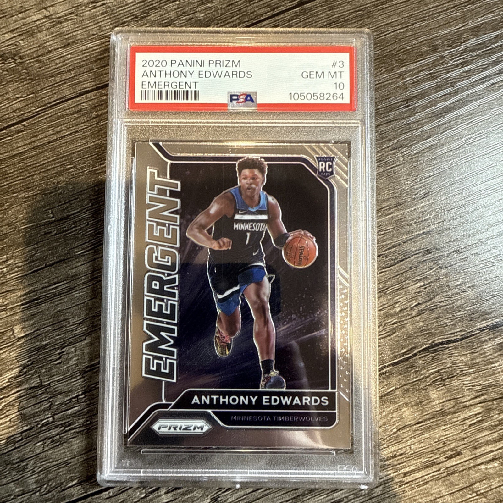 2020 Panini Prizm Anthony Edwards Emergent-Silver Prizm (RC) PSA 10