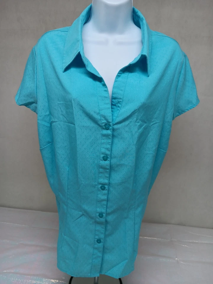 Топ женский Joanna Plus синий 2X с коротким рукавом на пуговицах 100 шт. полиэстер - Изображение 2 из 4