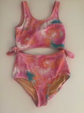 J Crew Crewcuts Girls Size 12 Pink Tie-dye Cut Out Swimsuit 1 Piece
