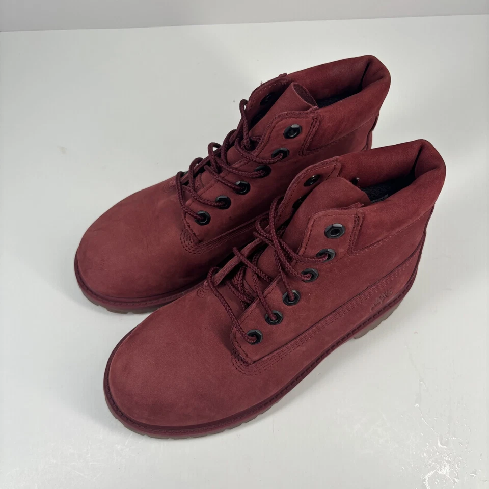 Timberland Premium 6" Niñas EE. UU. 1.5 Borgoña Cuero Nubuck Impermeable Botín Foto 2 de 4