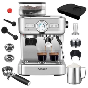 Cosikie CK5700 Semi Automatic Espresso Machine 20 Bar 1500W Grinder Steel - NEW