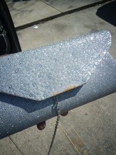 Silver Beaded Clutch Bag with Chain Strap
