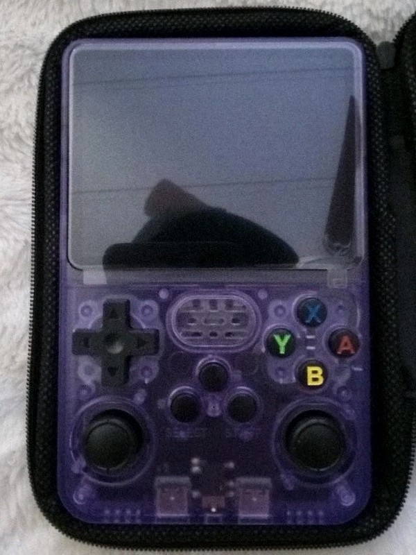 R36S Retro Handheld Game Console 64GB Purple Transparent Portable Gaming Player