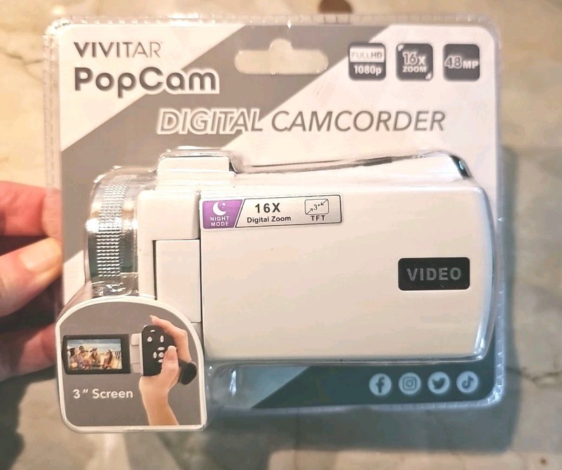 Vivitar Popcam Digital Camcorder FullHD, 16x Zoom, 48mp White Camera Brand New 