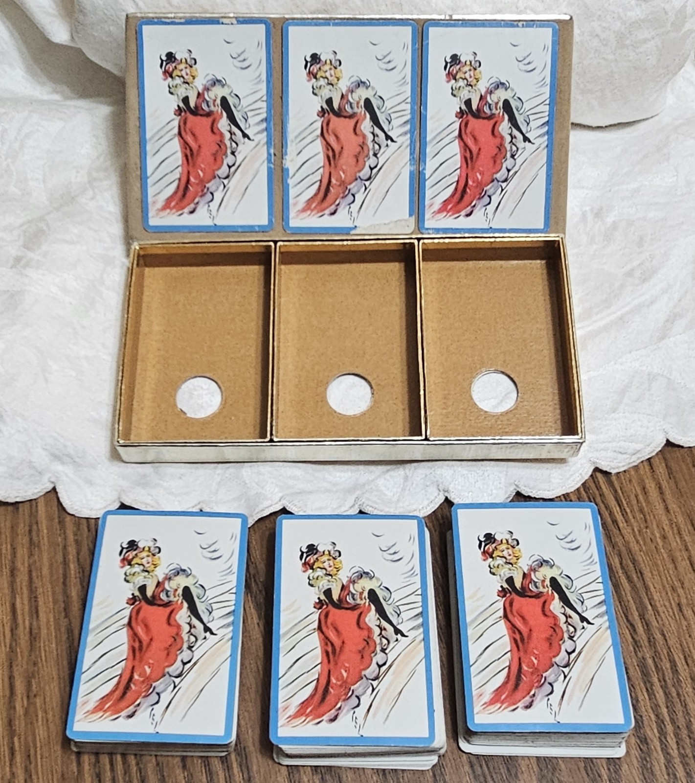 Congress 606 Playing Cards Triple Deck Show Girls Dancing Can Can Complete VTG