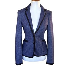 Fitted Classic Wool Blend Blazer, Blue w/ Black Trim Medium