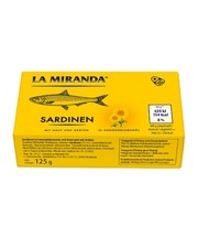 La Miranda Sardinen mit Haut und Gr&auml;ten in Sonnenblumen&ouml;l 125 Gramm (ATG: 88 g)