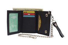 MARSHAL Men's Genuine Leather Black Trifold Wallet with Medium, Plain