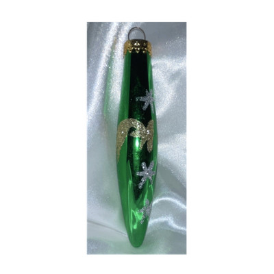 Mid Century Vtg Mercury Glass Christmas Ornament Green Gold Glitter Star Icicle