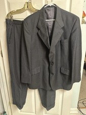 70's Wool 2 pc Pinstripe Grey suit Purple Pinstripe Jacket 44 Pants 36x29 Union