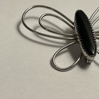 Beau Rare Vintage Pin Sterling Silver Thin Butterfly Wings Black Stone Center — photo 2