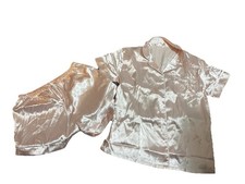 Women  s Satin Pajama Set Short Sleeve Button Top Shorts Sleepwear medium