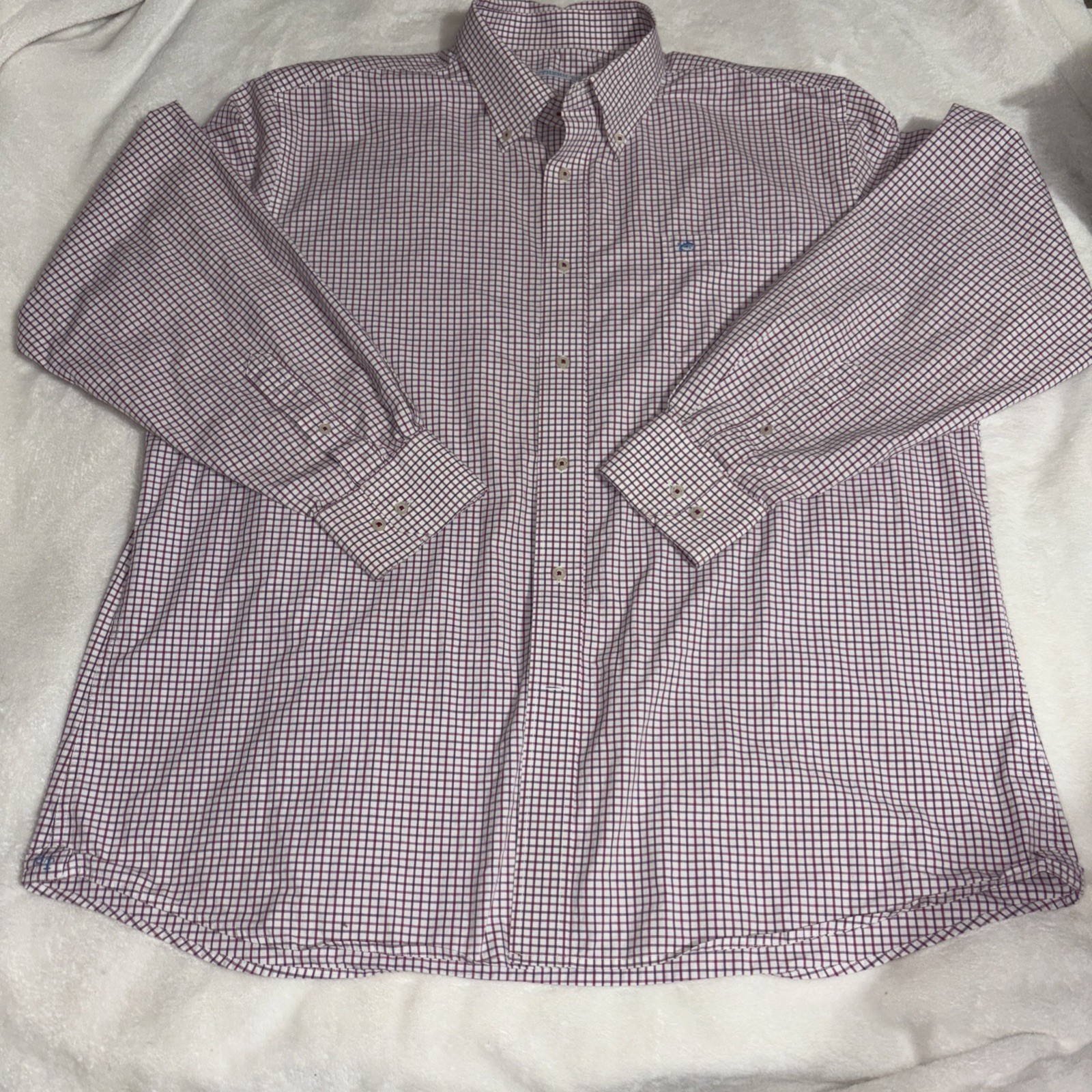 Southern Tide Shirt Men's XXL  Red Purple WhiteCheckered Long Sleeve Button Down