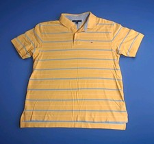 Tommy Hilfiger Polo Shirt Mens XL Yellow Blue Striped Short Sleeve Golf