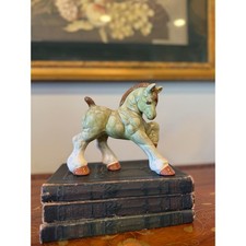 Vintage Ceramic Horse Figurine Green Glaze Foal Statue
