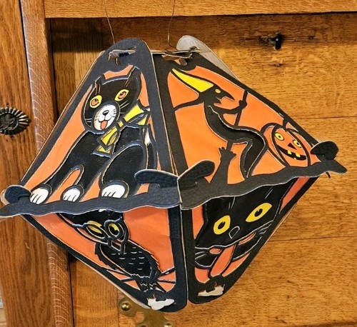 Vintage Halloween Lantern Paper Panels, Black Cats, Witch, Skull, Pixie, NICE
