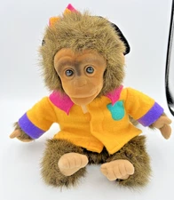'94 Hosung Monkey Chimp Plush Hand Puppet Girl Pink Purple Felt Outfit Squeaker