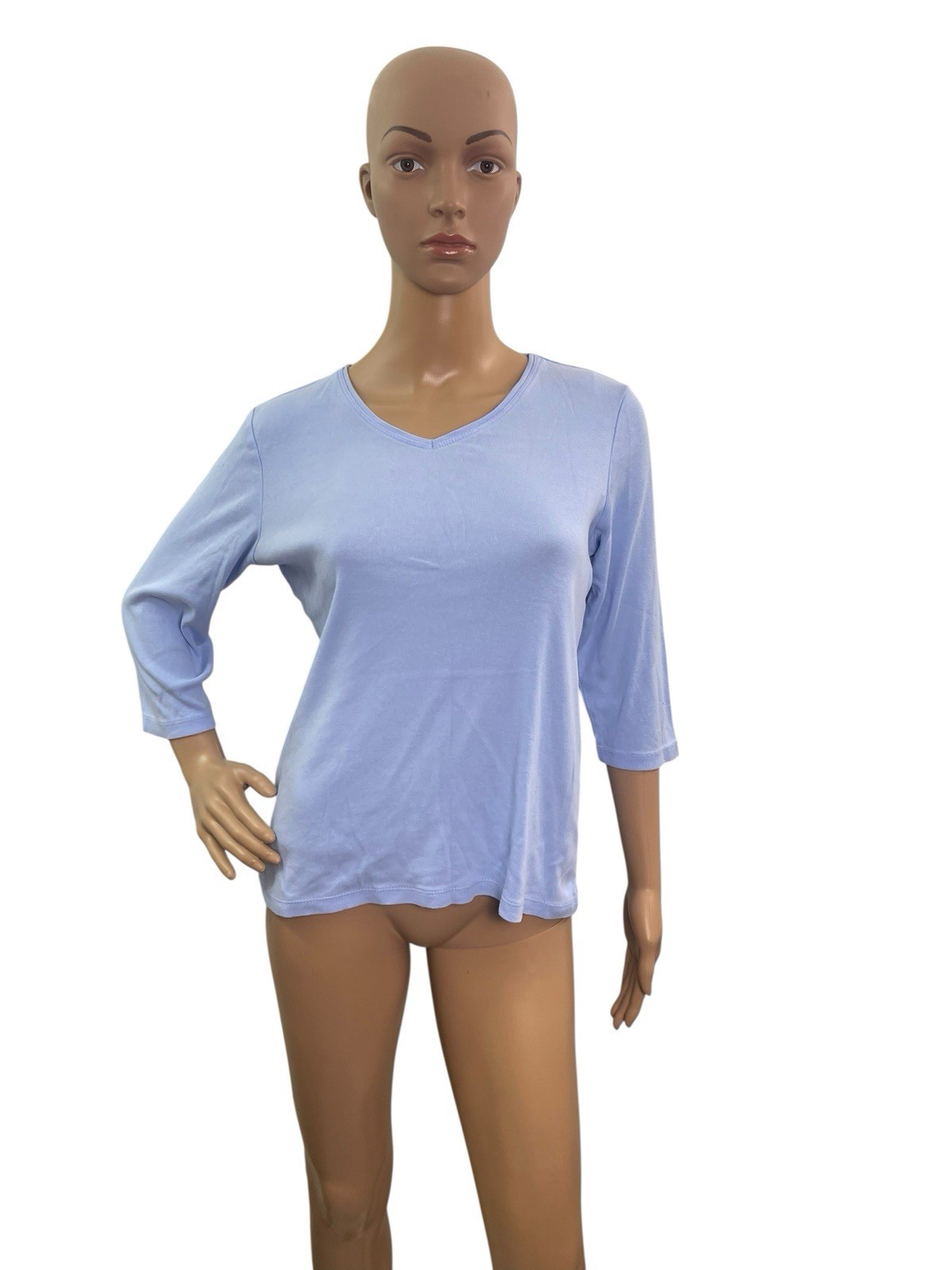 Chicos Women’s Size Medium(1) V Neck Light Blue 3/4 Sleeve Tee
