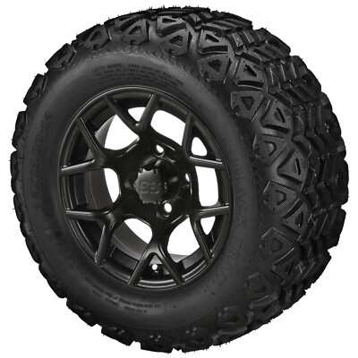(4) Golf Cart 22x11-12 Black Trail A/T Tires on 12x7 Matte Black Ninja Wheels