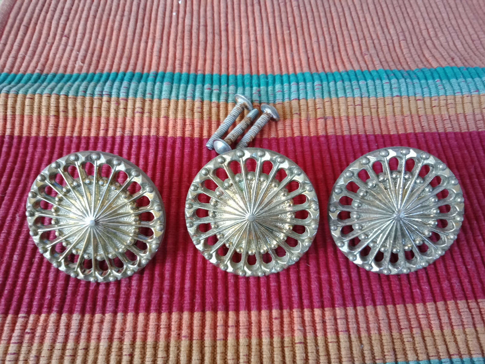 3 Authentic Eames Era/Retro gilded brass furniture handles eBay