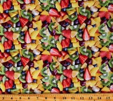 Cotton Mixed Fruit Strawberries Kiwis Blueberries Fabric Print by Yard D570.19