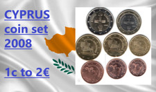 Cyprus coins 1 2 5 10 20 50 cents to 1€ 2€ euro 2008 first year boats feminine