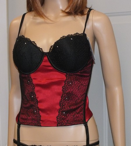 Vintage Bed of Roses Red & Black 34C / M Lingerie With Stockings! **READ** - 第 2/11 張圖片