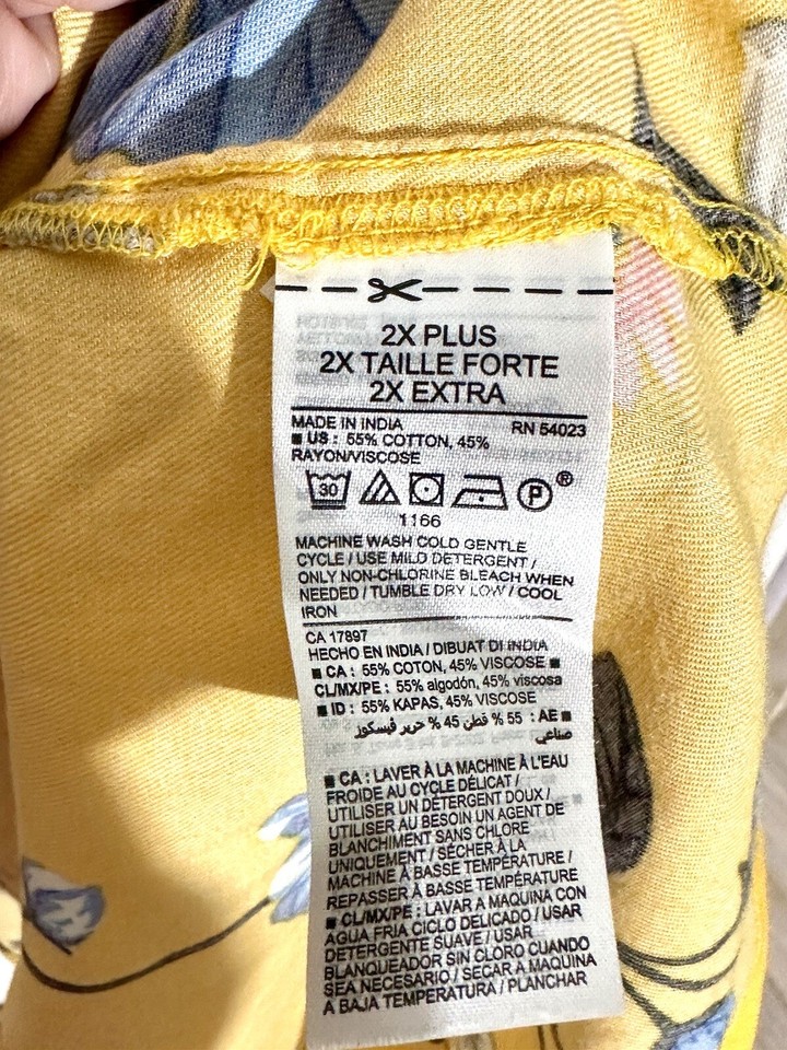 Old Navy Dress 2X Fit & Flare Gold Yellow Floral Belted Long Sleeve