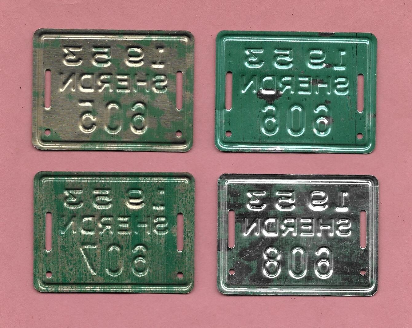 LOT (4) 1953 BICYCLE LICENSE PLATE Metal Tags Sheridan Wyoming NEW OLD