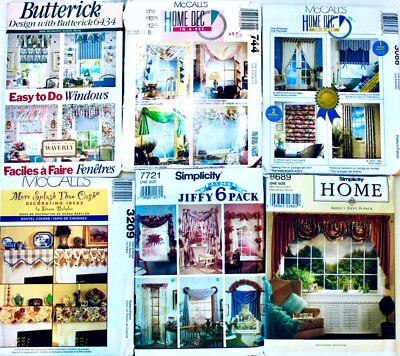 WINDOW TREATMENTS Sewing Pattern ~ Shade Curtain Valance Swag Jabot UC ~U PICK!