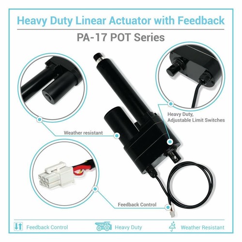 12-24V Feedback Linear Actuator (4"-24" stroke 2000 lbs force) - PA-17-POT model - Picture 3 of 8