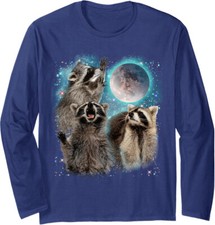 3 Racoon Moon Howling Raccoon Head Funny Animal Gift Long Sleeve Tshirt