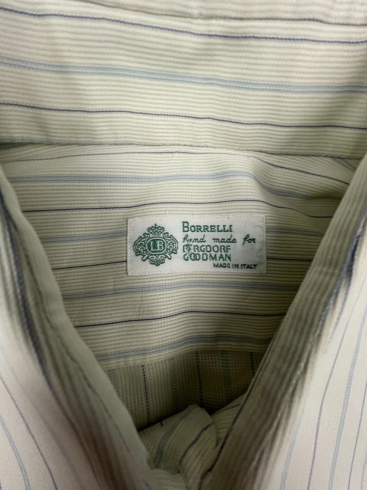 Camisa Borrelli Para Borgdorf Goodman Italia Manga Larga Azul Rayas Abotonada 16.5 Foto 2 de 4