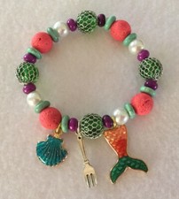 7  Little Mermaid/Ariel Disney Princess Beaded Stretch Charm Bracelet-3 Charms