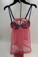 Victoria's Secret Babydoll 34B Hot Pink Polka Dot Sheer Nightie Lingerie 2011