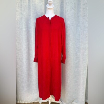 Sandro Paris brocade floral pattern red long sleeve button down kaftan dress