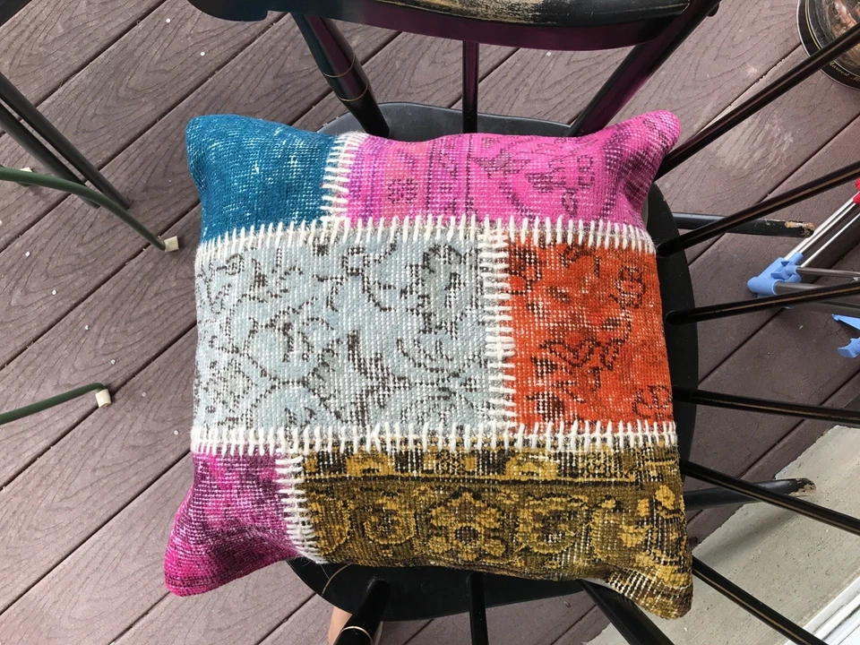 土耳其地毯枕头套枕套20x20英寸涂漆土耳其Oushak地毯靠垫 — 第 3/4 张图片