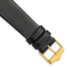 19mm 7.5" Flat Black Leather Gold-tone Buckle Watch Band