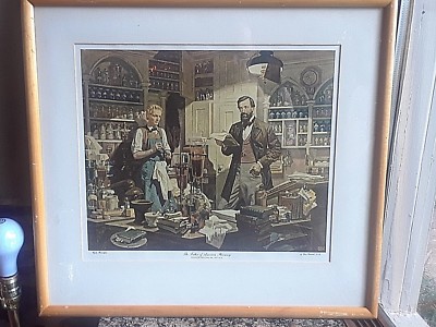 Wyeth Framed Lithograph By DEAN CORNWELL - THE FATHER OF AMERICAN PHARMACY  