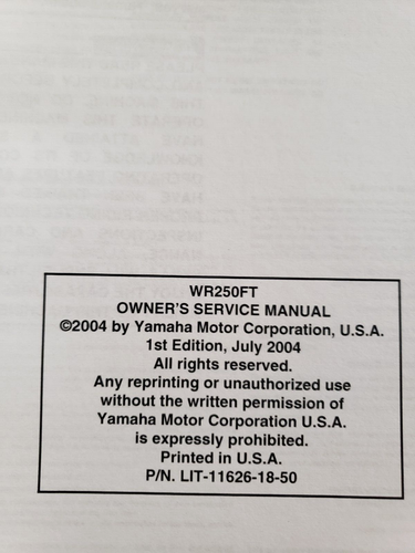 Yamaha WR250FT Owner's Service Manual 3 - Picture 2 of 10