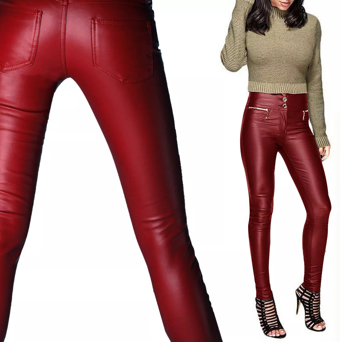 Red leather deals look jeans