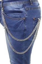 Men Women Silver Metal Wallet Chain Links Keychain Side Jeans Pants 2 Strands