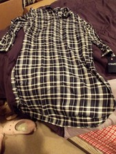 Chaps Womens PJs 5 Button 2 Pocket Blue/Black Plaid Night Gown Shirt S $89