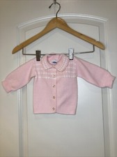 1960 s Infant Cardigan Sweater Pink White Buttons